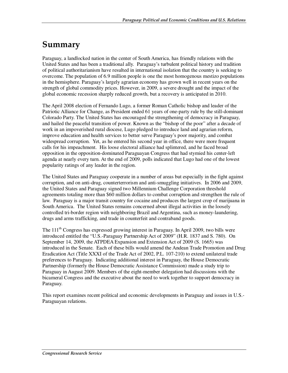 [20100201]R41067_巴拉圭：政治和经济状况与美国关系.pdf_第2页