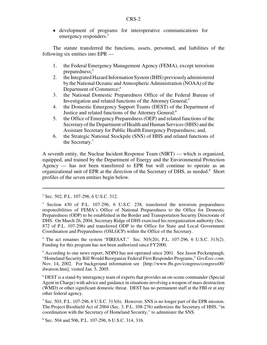 [20050111]RS22023_应急准备和响应局的组织和任务：第109届大会期间的问题.pdf_第2页