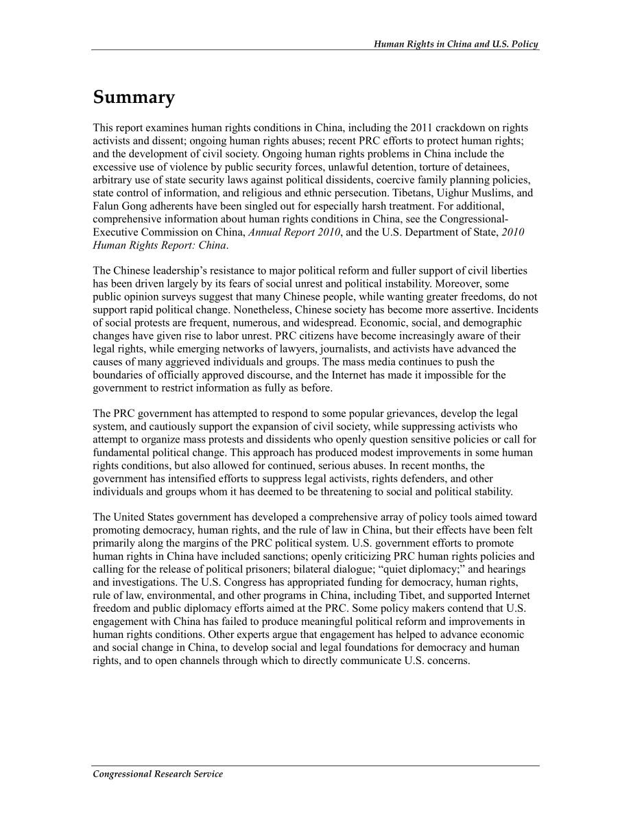 [20110718]RL34729_中国的人权与美国的政策.pdf_第2页