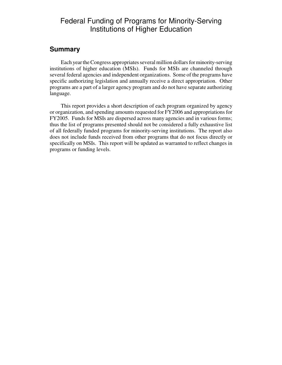 [20050624]RL32396_为少数民族服务的高等教育机构的项目提供联邦资金.pdf_第2页