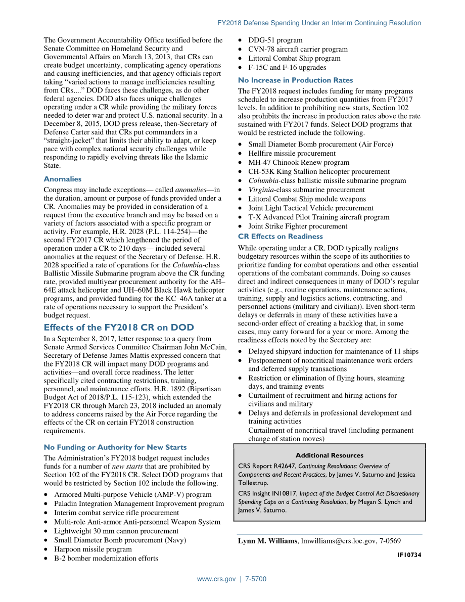 [20180220]IF10734_临时持续决议下的2018财年国防支出.pdf_第2页