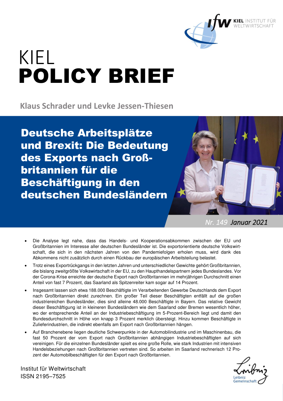 [德国基尔]德国就业与英国脱欧：出口到英国对德国各州就业的重要性[2021]_第1页