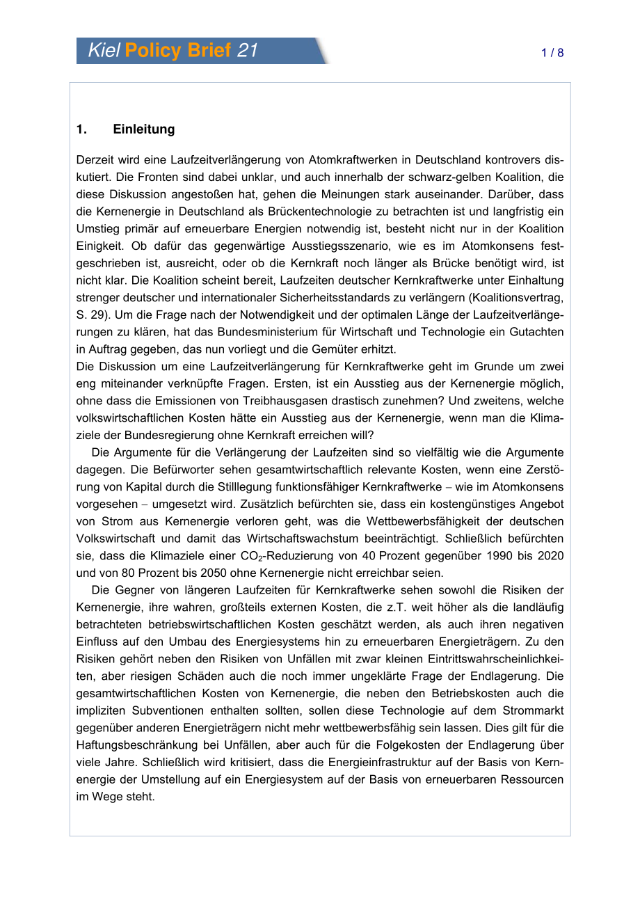 [德国基尔]核电站运行时间更长还是气候政策更重要？“联邦政府能源概念的能源情景”报告的副本（德文）[2010]_第2页
