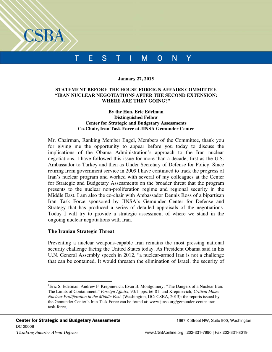 CSBA_20150127_第二次延期后的伊朗核谈判：他们要去哪里？.pdf_第1页