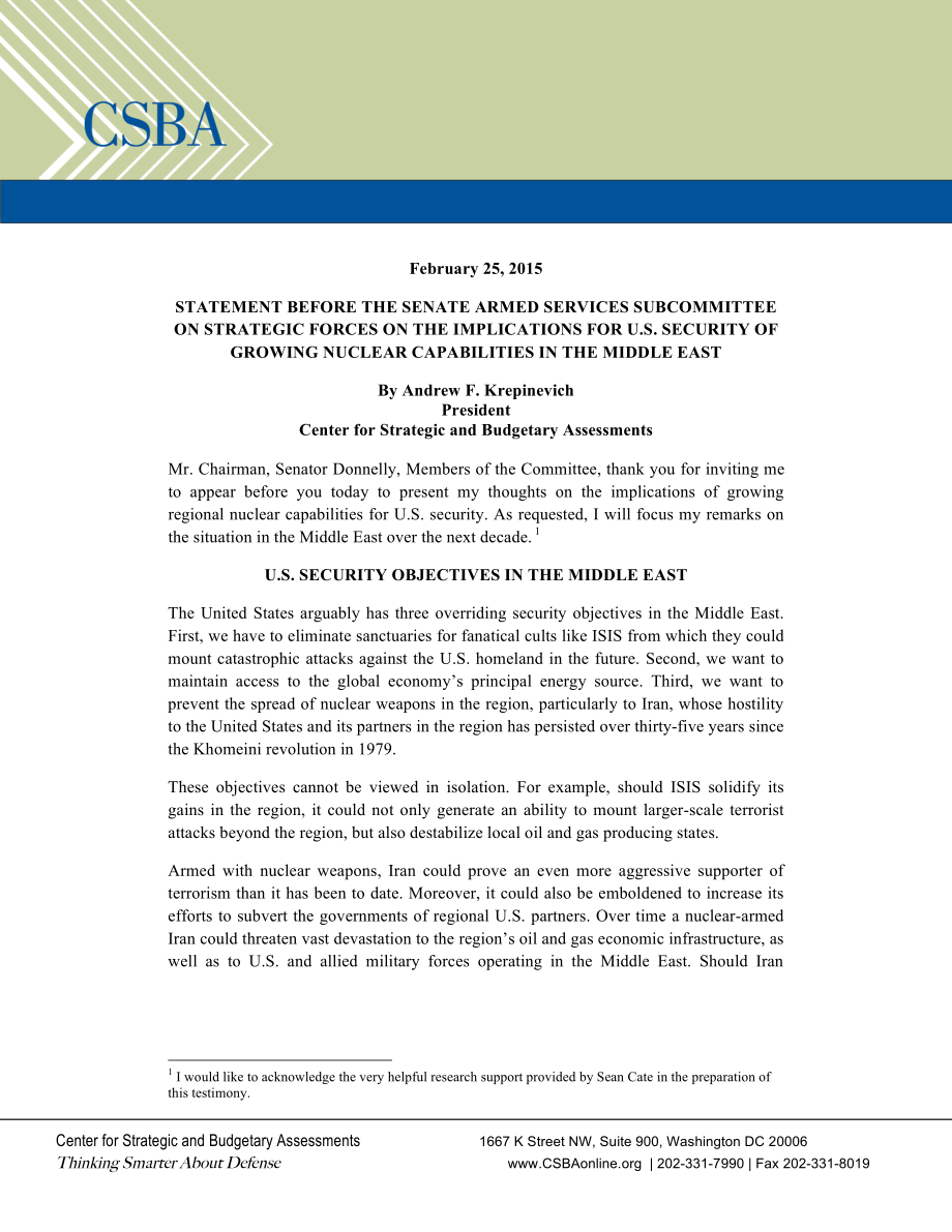 CSBA_20150303_中东日益增长的核能力及其对美国安全的影响.pdf_第1页