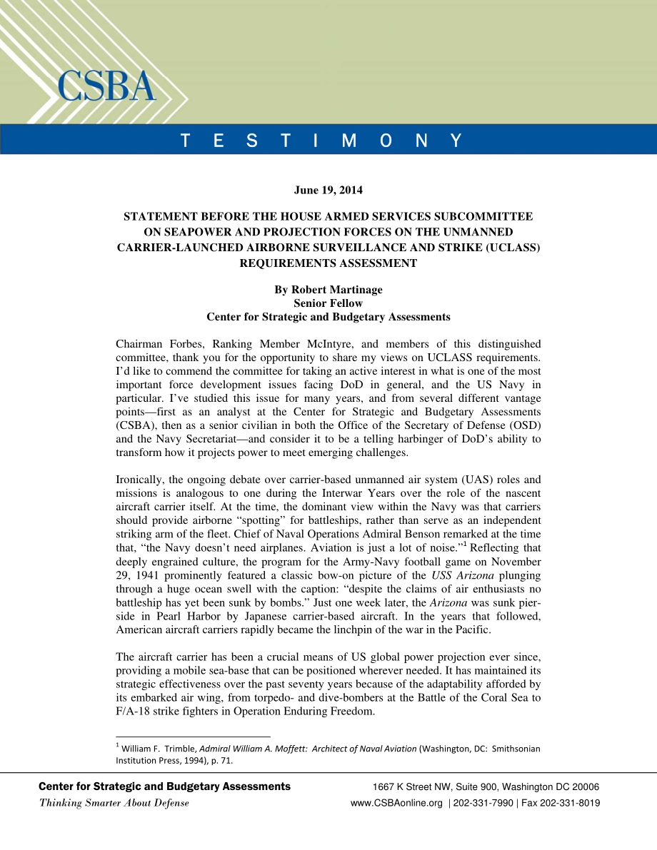CSBA_20140715_无人驾驶航母发射的空中监视和打击(UCLASS)要求评估.pdf_第1页