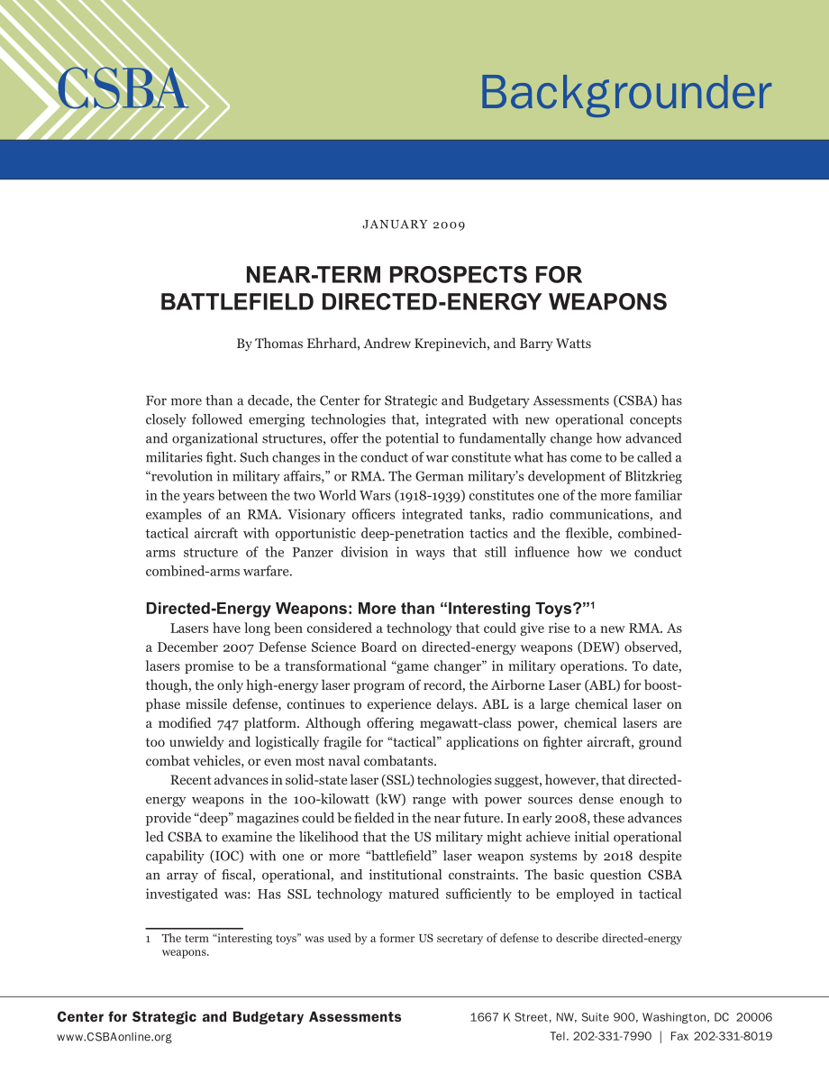 CSBA_20090105_战场定向能的近期前景.pdf_第1页
