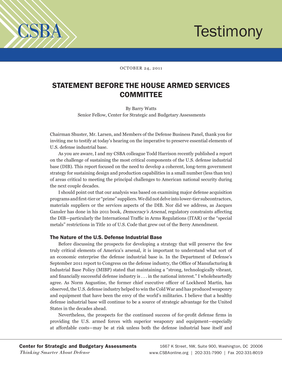 CSBA_20111024_国防工业基地：国家安全的当务之急.pdf_第1页