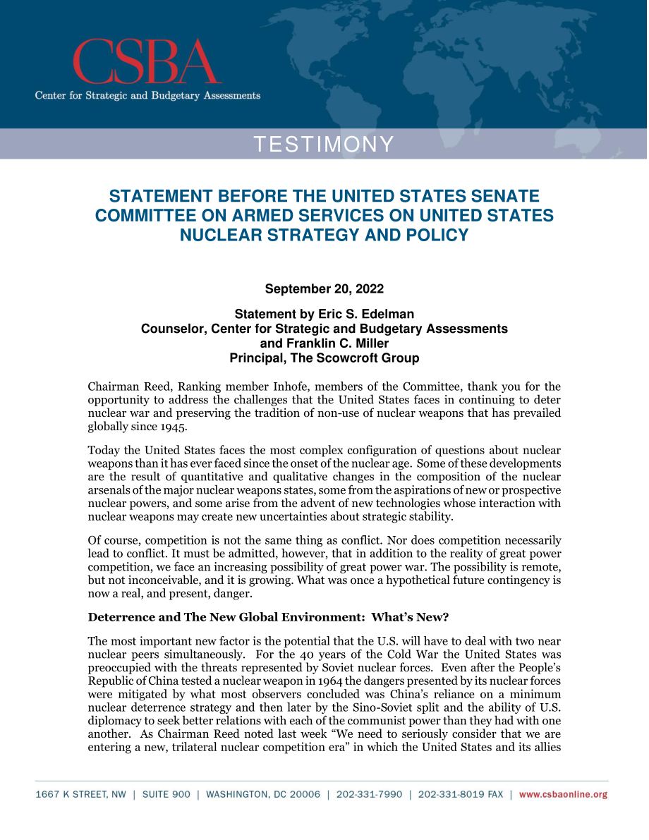 CSBA_20220921_参议院军事委员会关于核战略和政策的证词.pdf_第1页