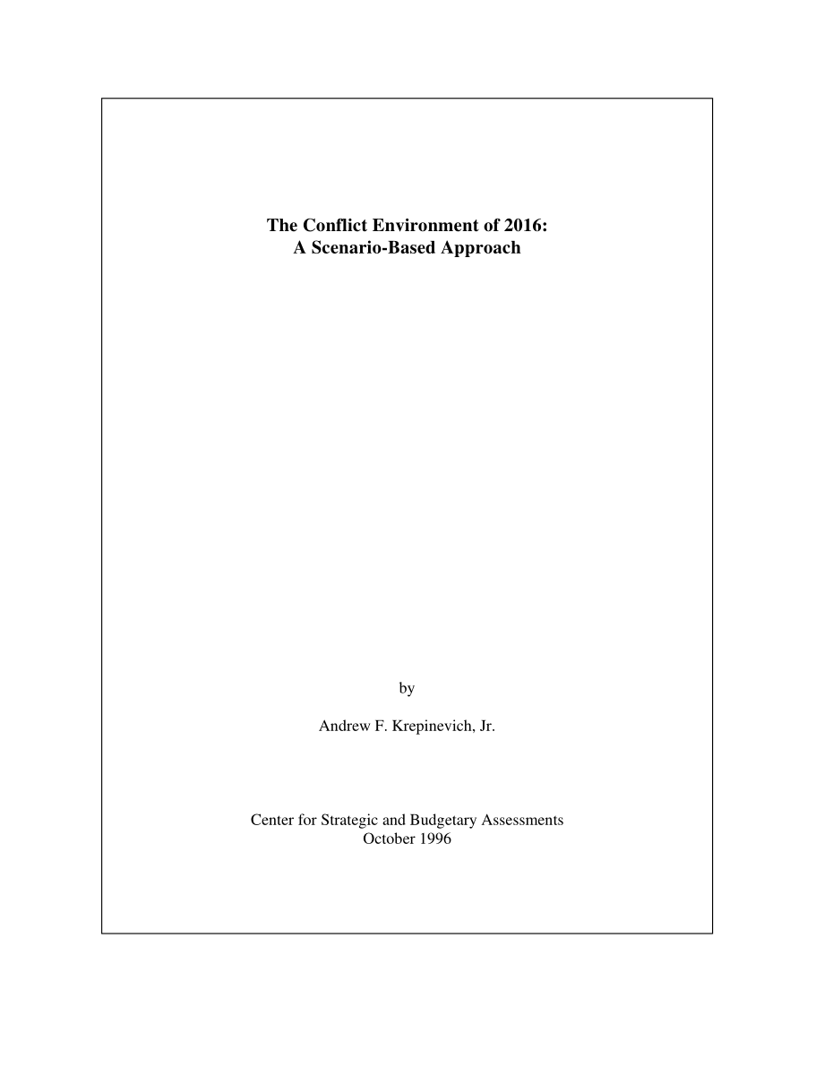 CSBA_19961001_2016年冲突环境：基于情景的方法.pdf_第1页