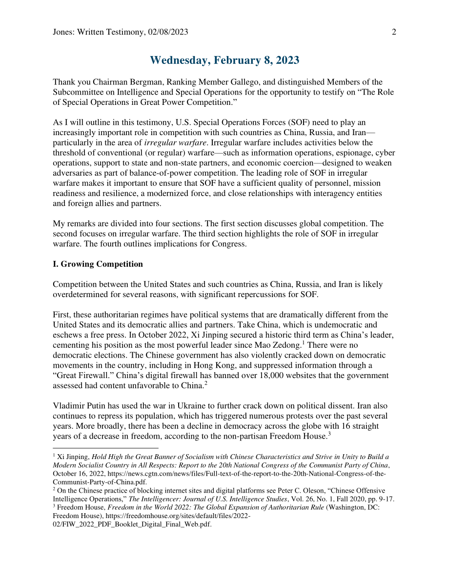 CSIS证词 特种作战在大国竞争中的作用 202302_第2页