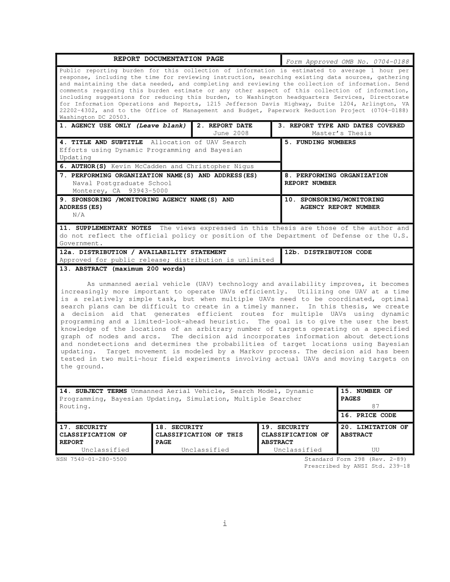 ADA483499_使用动态编程和贝叶斯更新法分配无人机搜索工作_第3页