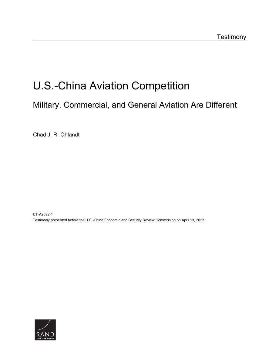 RAND_CTA2692-1 美中航空竞争：军用航空、民航和通用航空_第1页