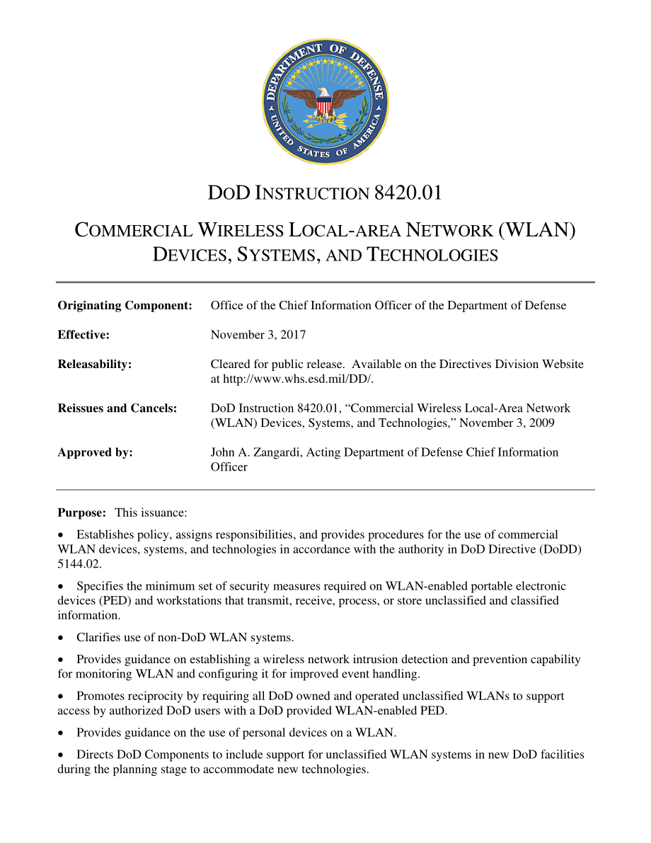 DoDI 8420.01 商用无线局域网（WLAN）设备、系统和技术.pdf_第1页