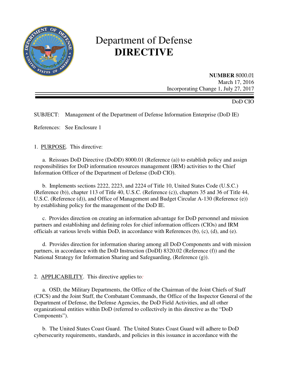 DoDD 8000.01 国防部信息企业管理.pdf_第1页