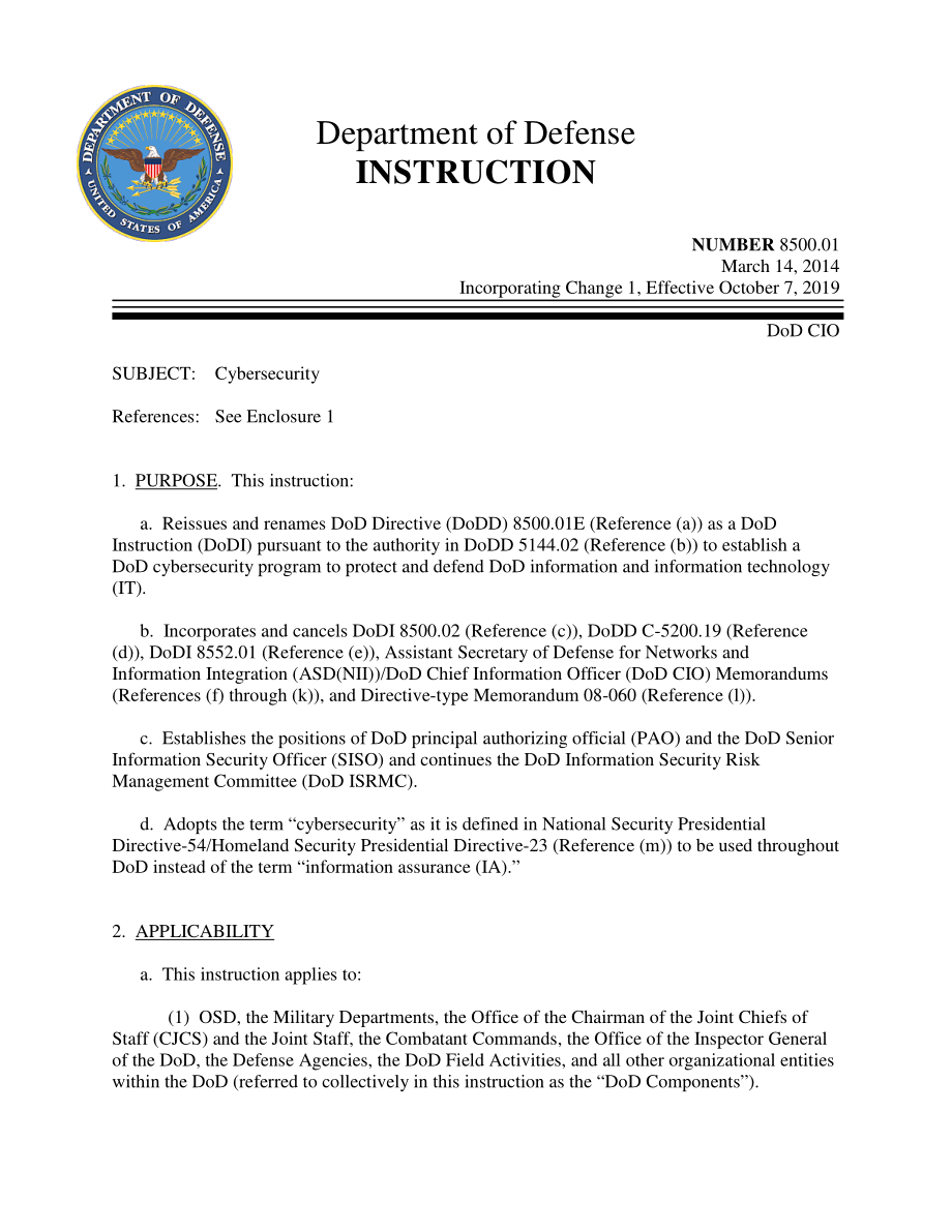 DoDI 8500.01 网络安全.pdf_第1页