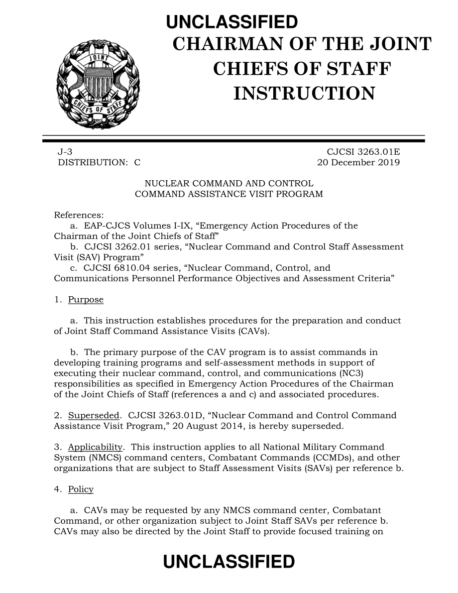 CJCSI 3263.01E 核指挥和控制指挥协助访问(CAV)计划.pdf_第1页