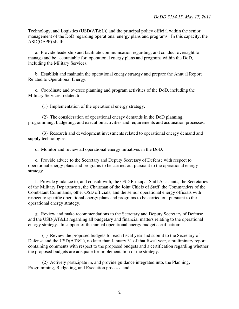 DoDD 5134.15 国防部运营能源计划和计划助理部长（ASD（OEPP））.pdf_第2页