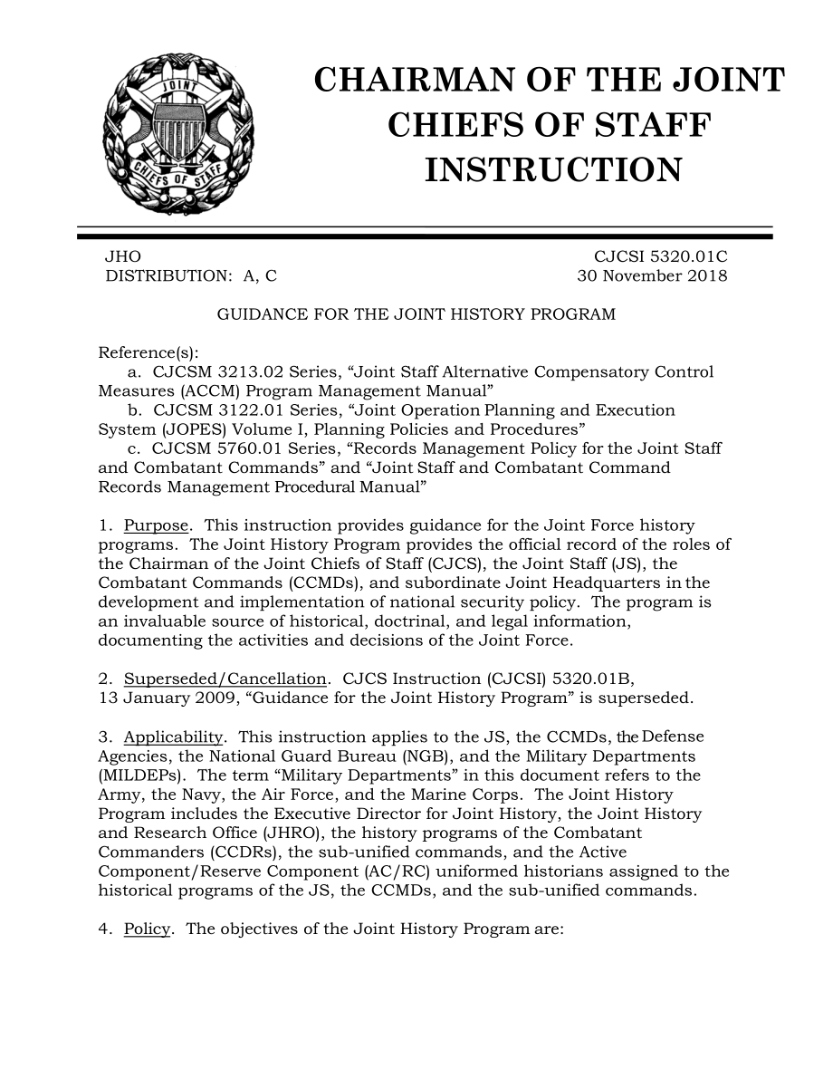 CJCSI 5320.01C 联合历史项目指南.pdf_第1页