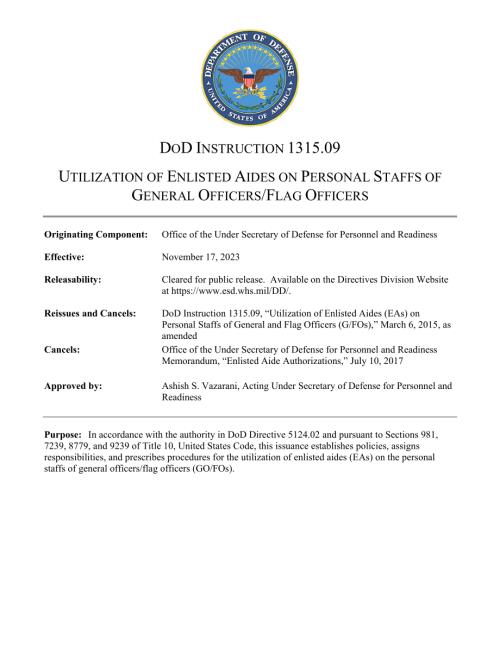 DoDI 1315.09 将军旗官的个人职员使用入伍助手.pdf