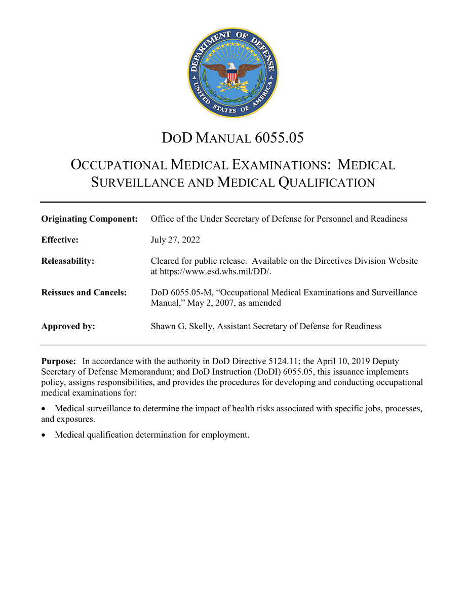 DoDM 6055.05 职业医学检查：医学监督和医学资格.pdf_第1页