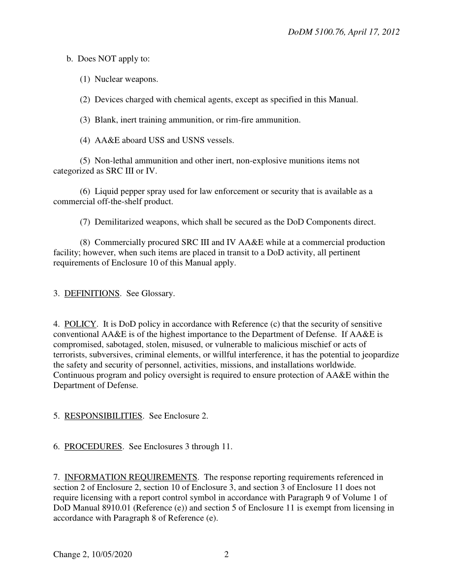 DoDM 5100.76 敏感常规武器、弹药和爆炸物的实物安全（AA&E）.pdf_第2页