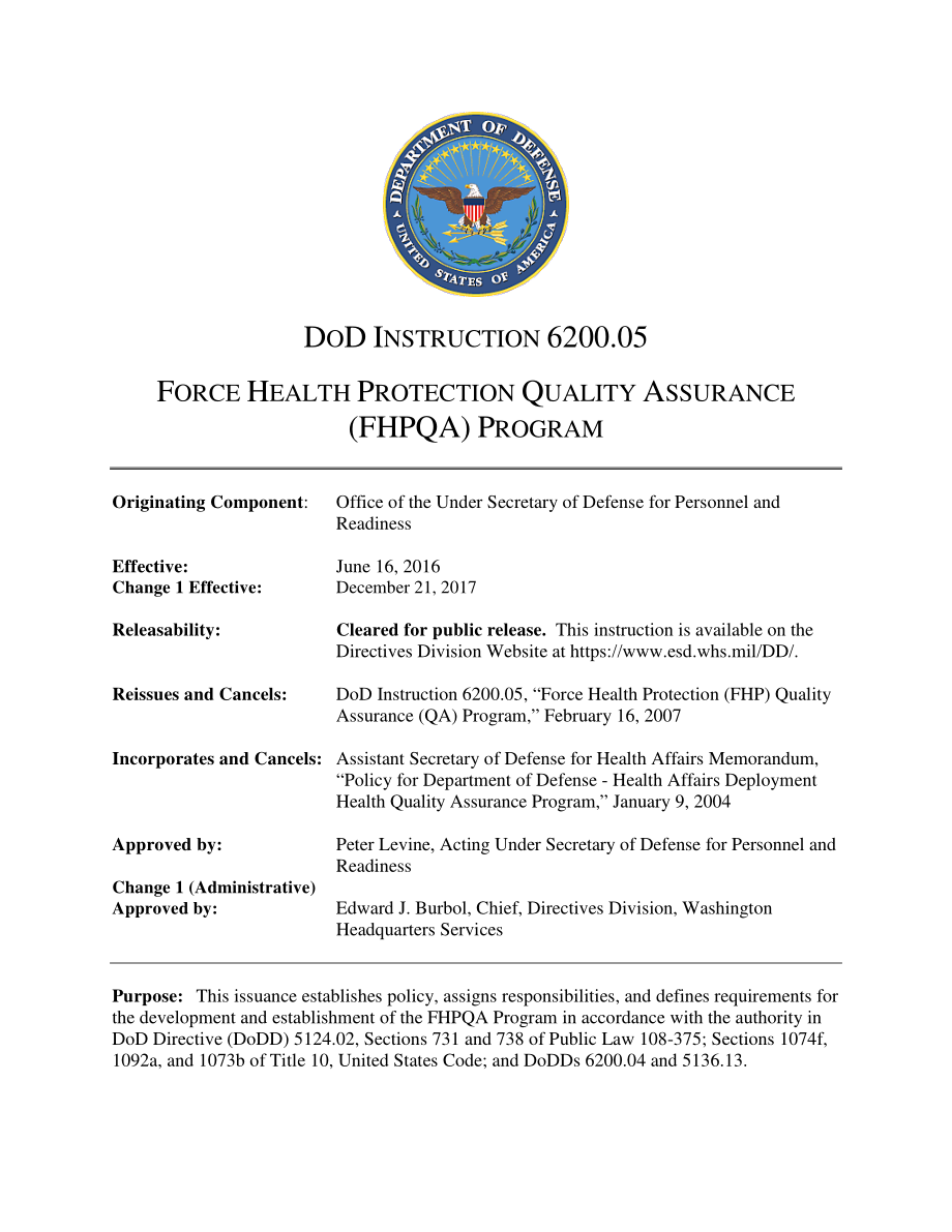 DoDI 6200.05 部队健康保护质量保证（FHPQA）计划.pdf_第1页