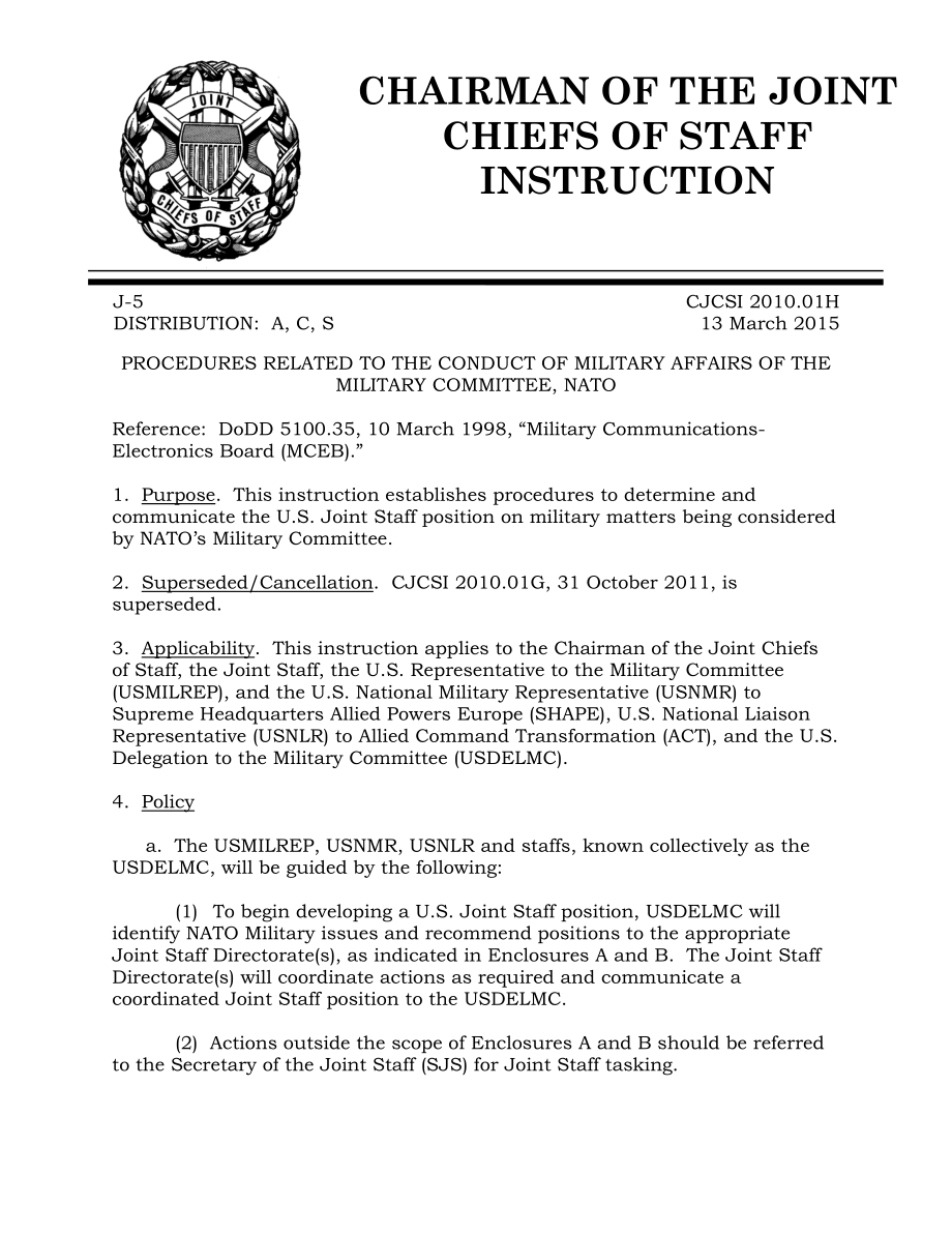 CJCSI 2010.01H 北约军事委员会处理军事事务的相关程序.pdf_第1页