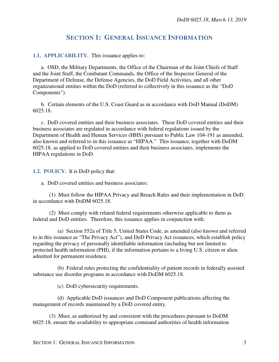 DoDI 6025.18 健康保险流通与责任法案（HIPAA）国防部医疗保健计划中的隐私规则合规性.pdf_第3页