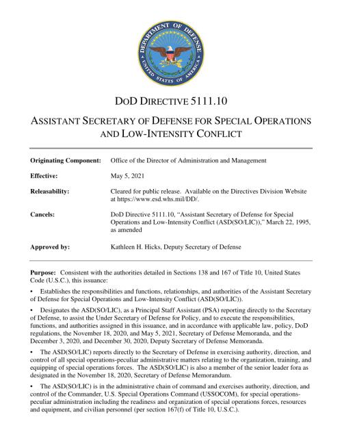 DoDD 5111.10 负责特种作战和低强度冲突的助理国防部长.pdf
