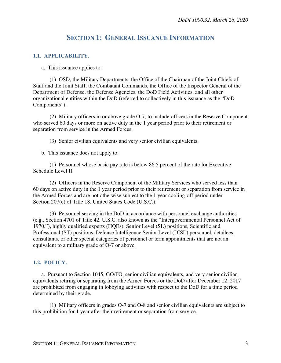 DoDI 1000.32 禁止前国防部高级官员进行游说活动.pdf_第3页