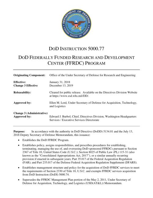 DoDI 5000.77 国防部联邦资助的研发中心（FFRDC）计划.pdf