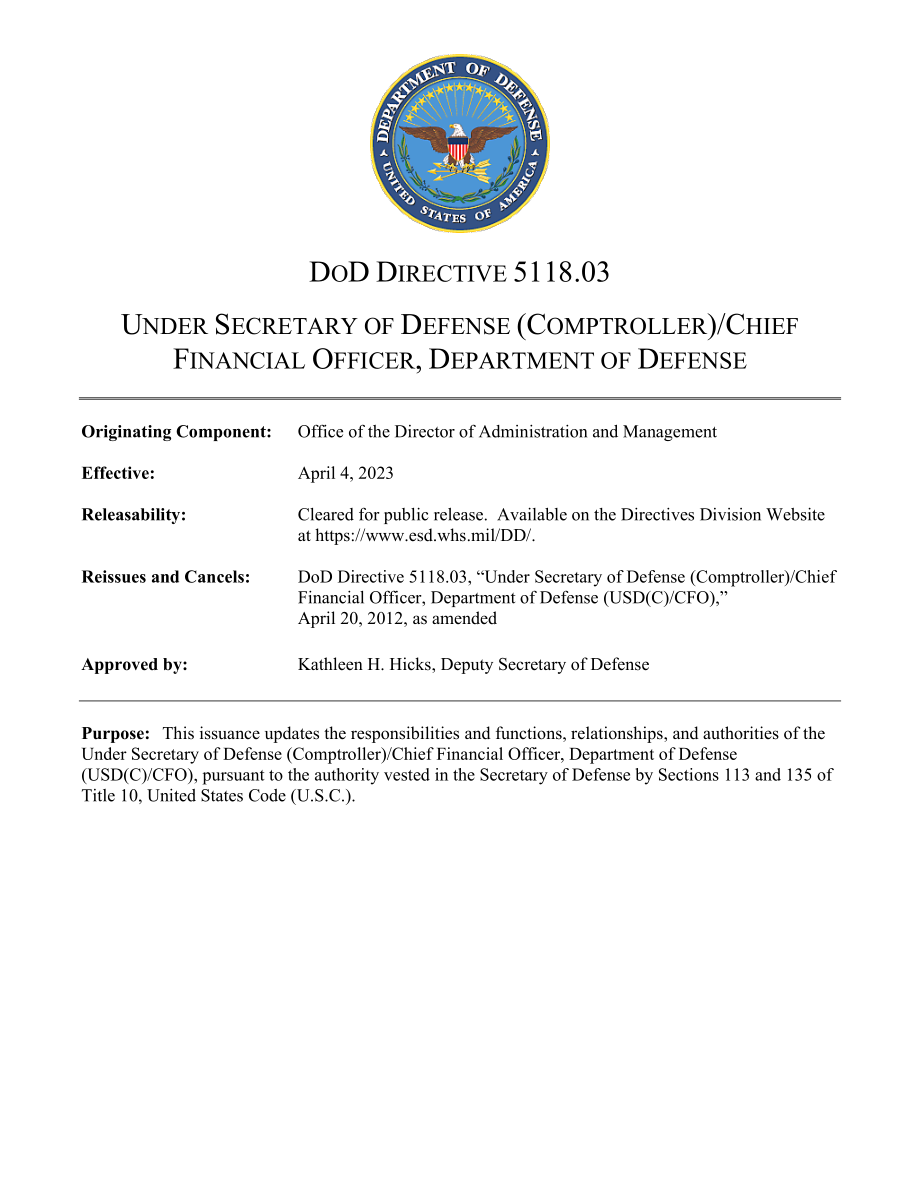 DoDD 5118.03 国防部副部长（主计长）首席财务官.pdf_第1页