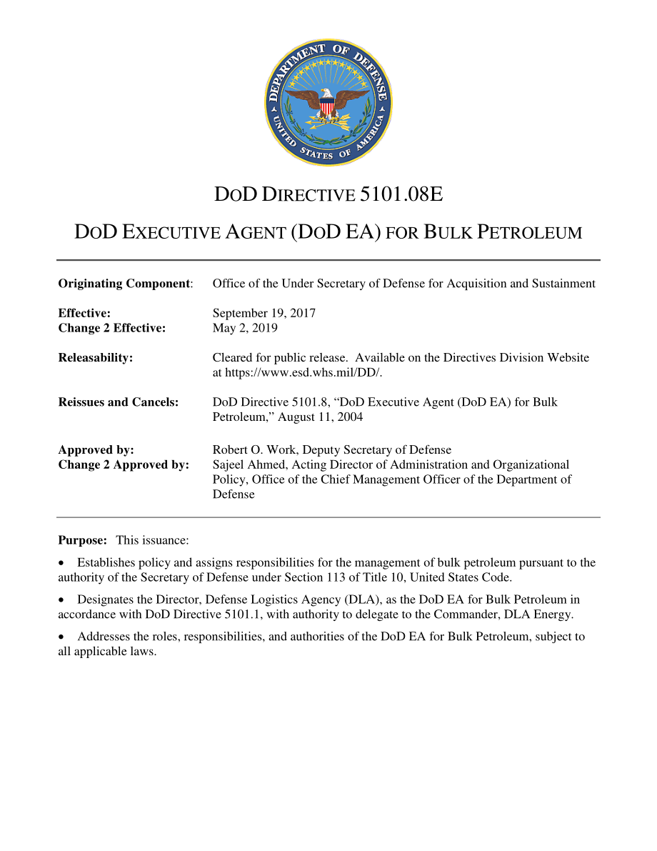 DoDD 5101.08E 美国国防部散装石油执行代理（DoDEA）.pdf_第1页