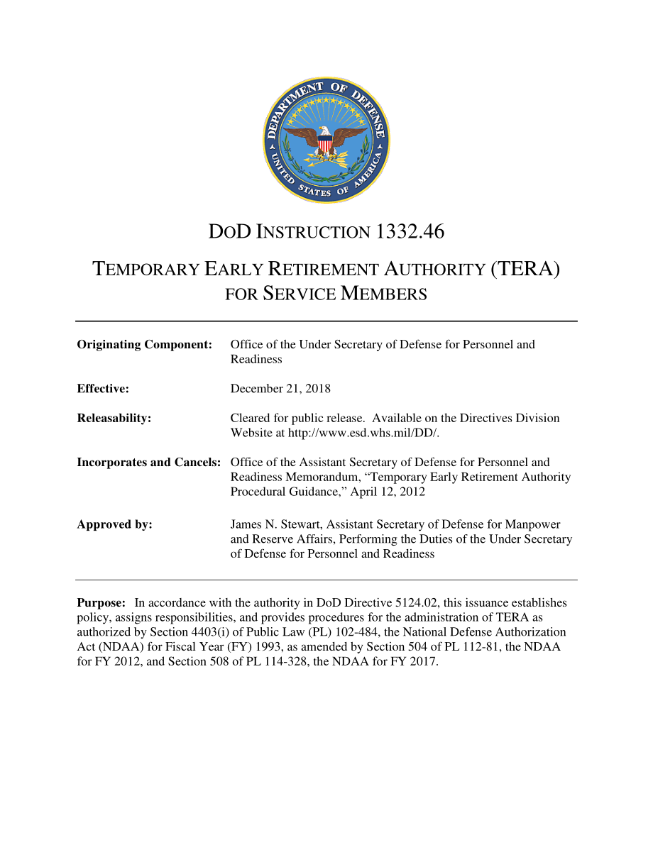 DoDI 1332.46 军人临时提前退休管理局（TERA）.pdf_第1页