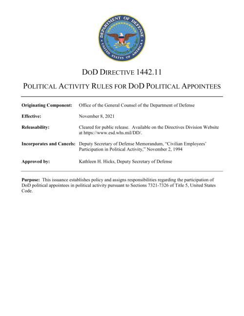 DoDD 1442.11 国防部政治任命官员的政治活动规则.pdf