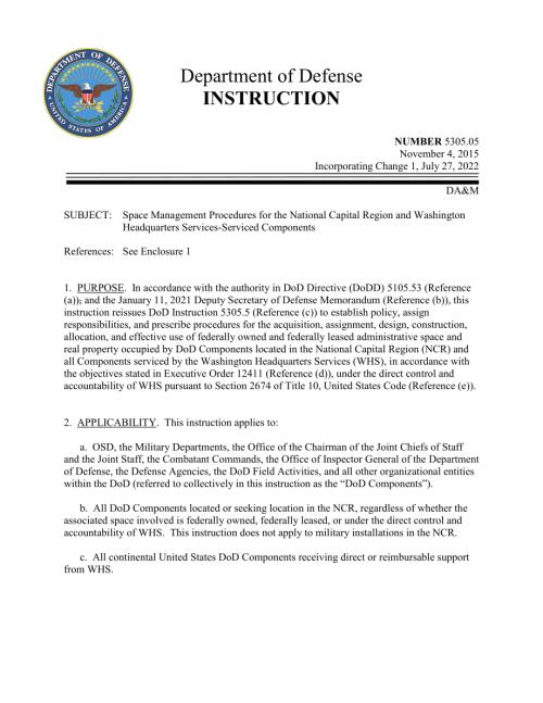 DoDI 5305.05 国家首都地区和华盛顿总部服务的空间管理程序-服务组件.pdf