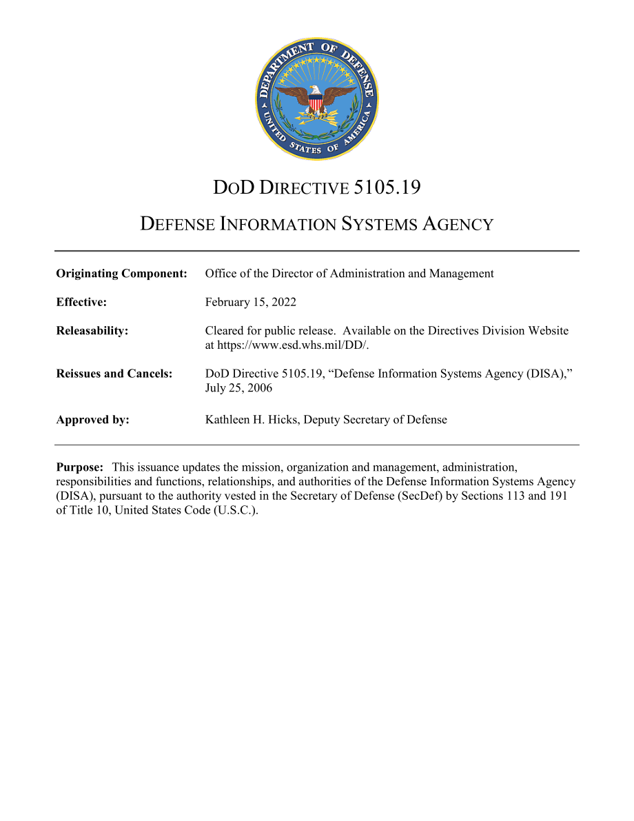 DoDD 5105.19 国防信息系统局.pdf_第1页