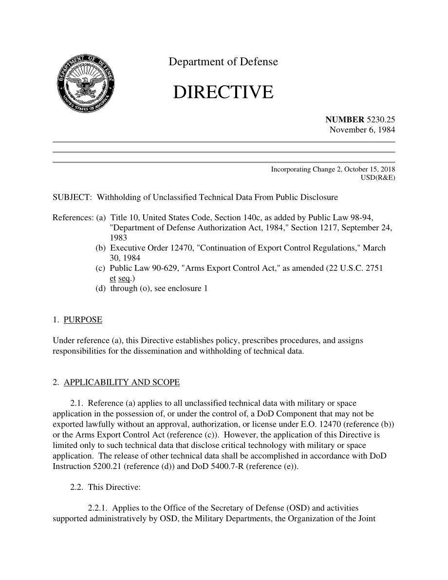DoDD 5230.25 不公开披露非机密技术数据.pdf_第1页