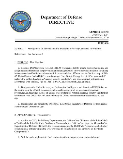 DoDD 5210.50 涉及涉密信息的严重安全事件治理.pdf