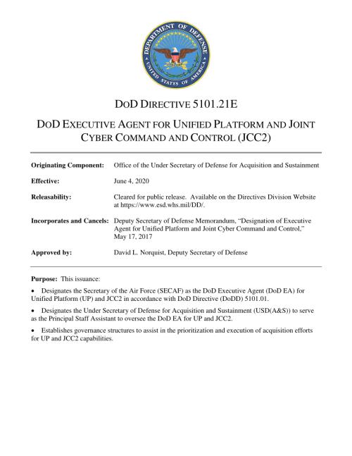 DoDD 5101.21E 国防部统一平台和联合网络指挥与控制执行代理（JCC2）.pdf