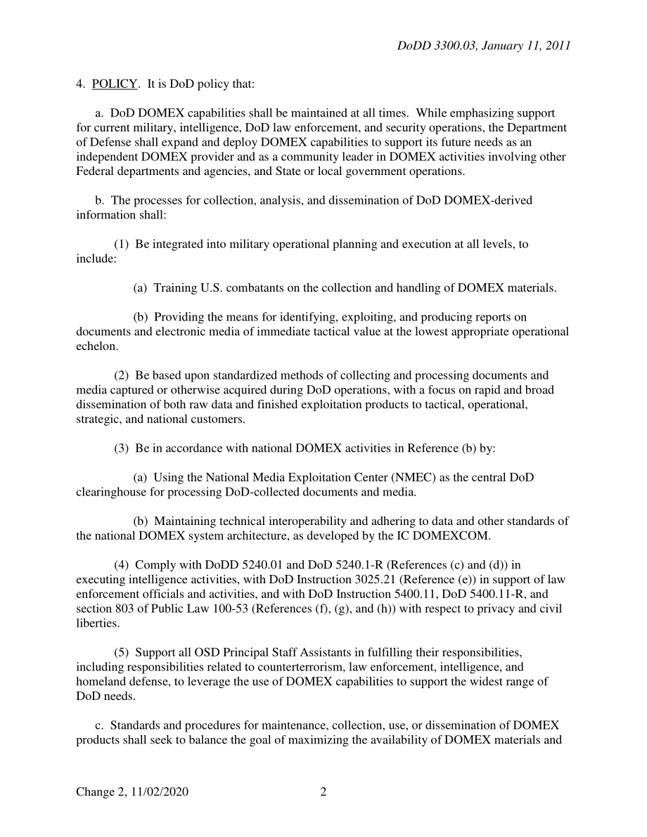 DoDD 3300.03 国防部文件和媒体利用（DOMEX）.pdf_第2页