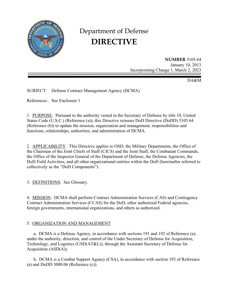 DoDD 5105.64 国防合同管理局（DCMA）.pdf_第1页