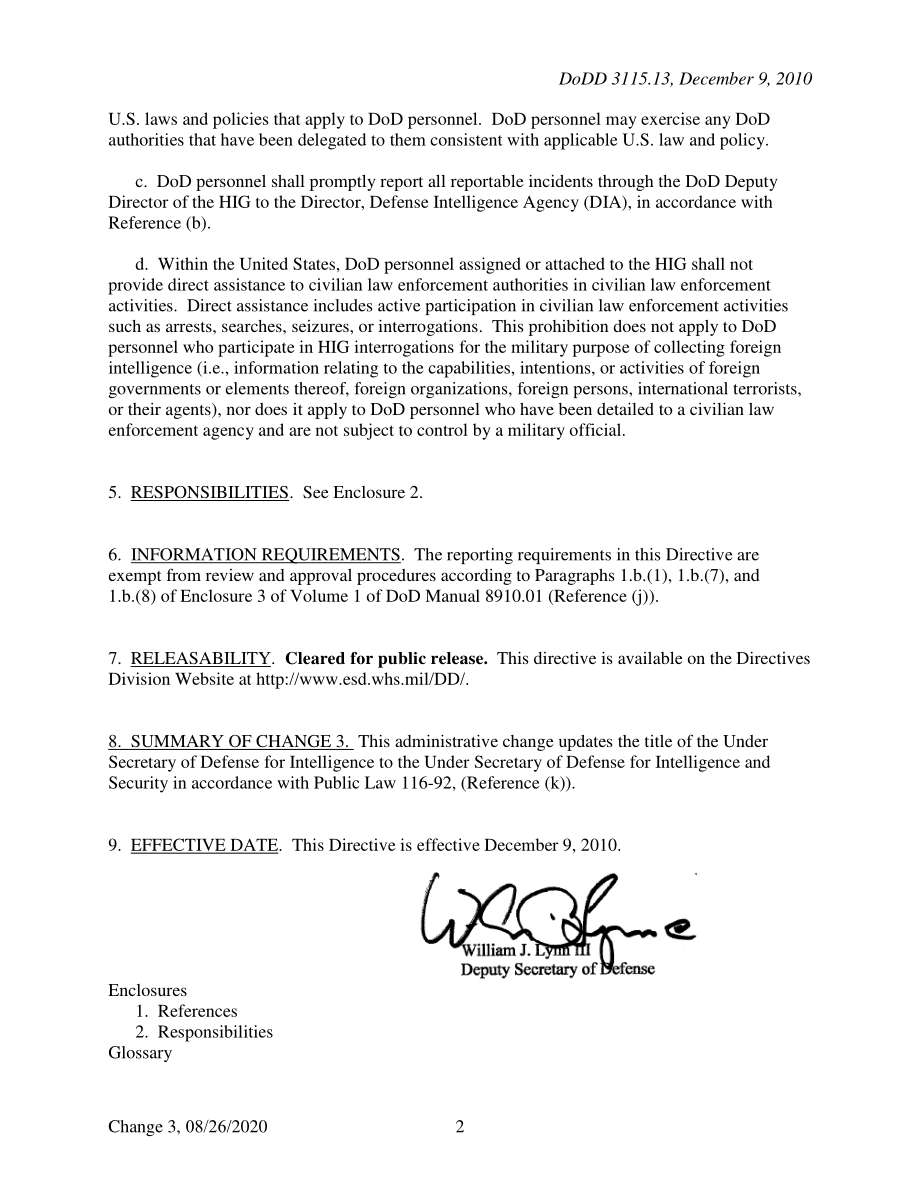 DoDD 3115.13 国防部支持高价值被拘留者审讯组（HIG）.pdf_第2页