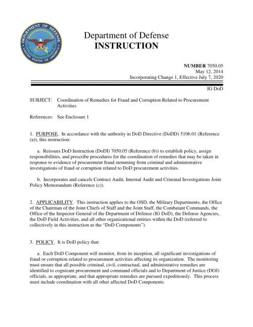 DoDI 7050.05 协调与采购活动有关的欺诈和腐败补救措施.pdf