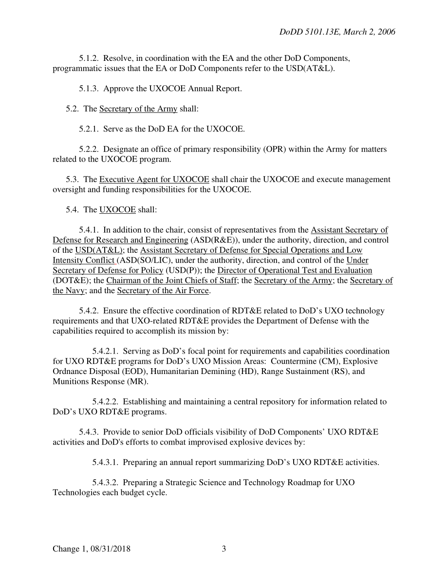 DoDD 5101.13E 国防部未爆弹药卓越中心（UXOCOE）执行代理.pdf_第3页