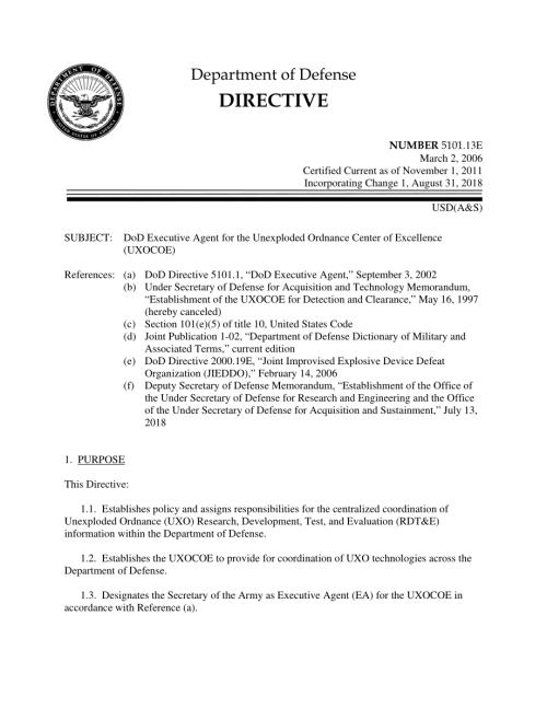 DoDD 5101.13E 国防部未爆弹药卓越中心（UXOCOE）执行代理.pdf