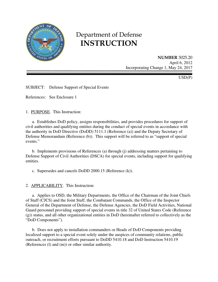DoDI 3025.20 特殊事件的防御支持.pdf_第1页
