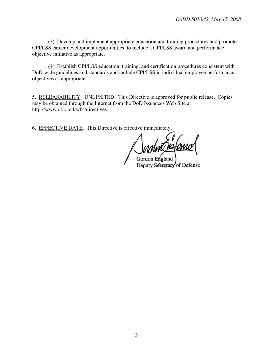 DoDD 5010.42 国防部范围内的持续流程改进（CPI）精益六西格玛（LSS）计划.pdf_第3页