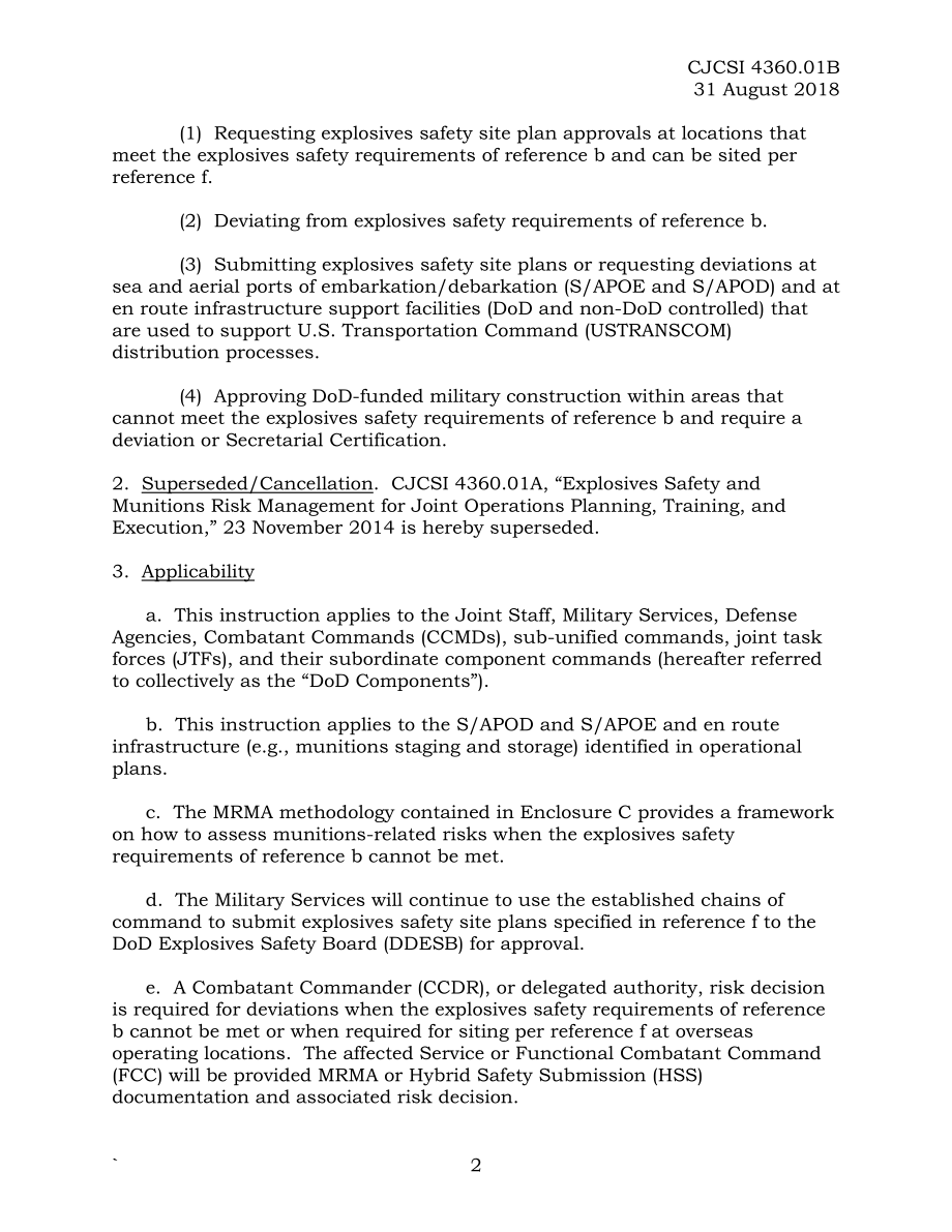 CJCSI 4360.01B 联合作战规划、训练和执行中的爆炸物安全和弹药风险管理.pdf_第2页